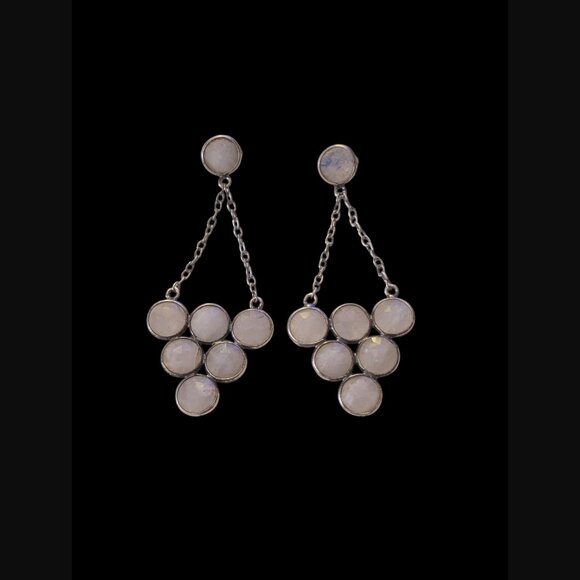 925 Sterling Silver Moonstone Triangle Drop Dangle 2.5" Long Stud Earrings - Picture 8 of 13